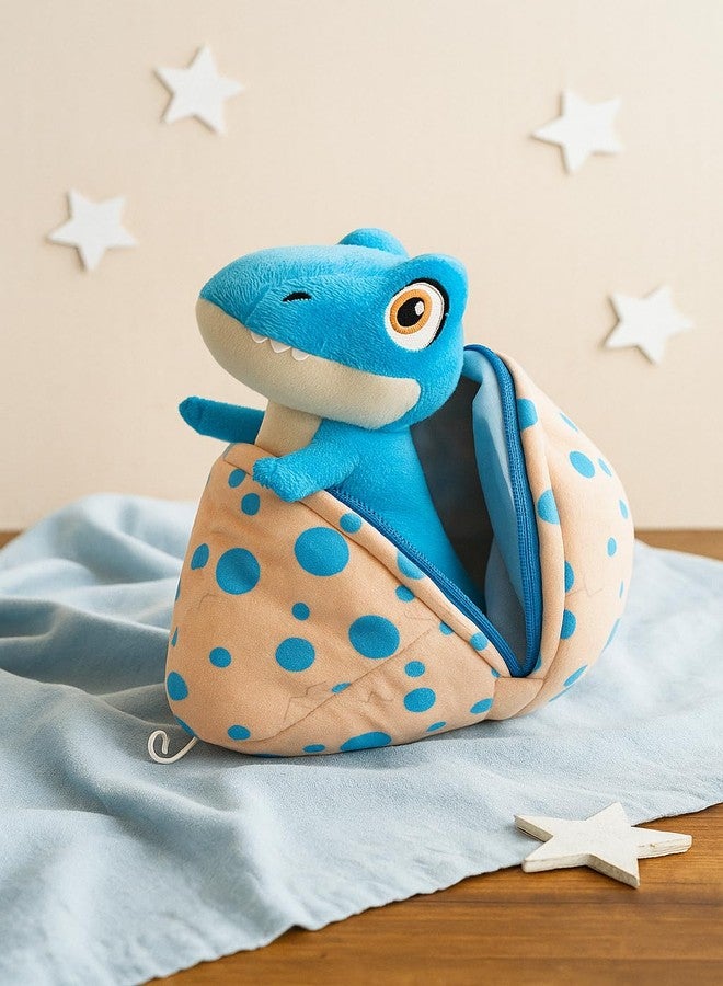 Dimpy Stuff Dinosaur Plush Toy with Egg Shell, Blue, 16 cm - Image 1